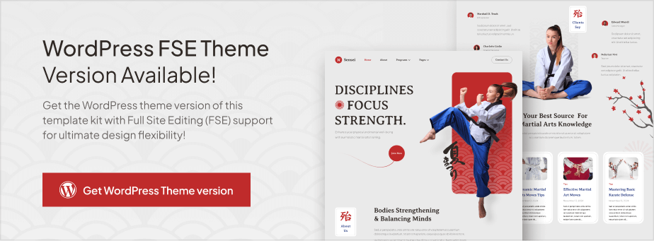 Sensei – Martial Arts Club & Trainer Elementor Template Kit