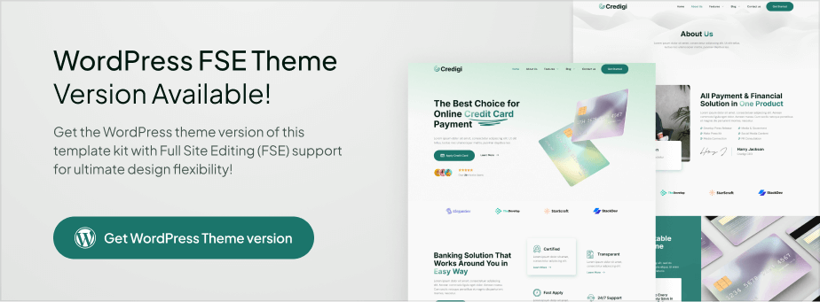 Credigi – Digital Bank & Credit Card Elementor Template Kit
